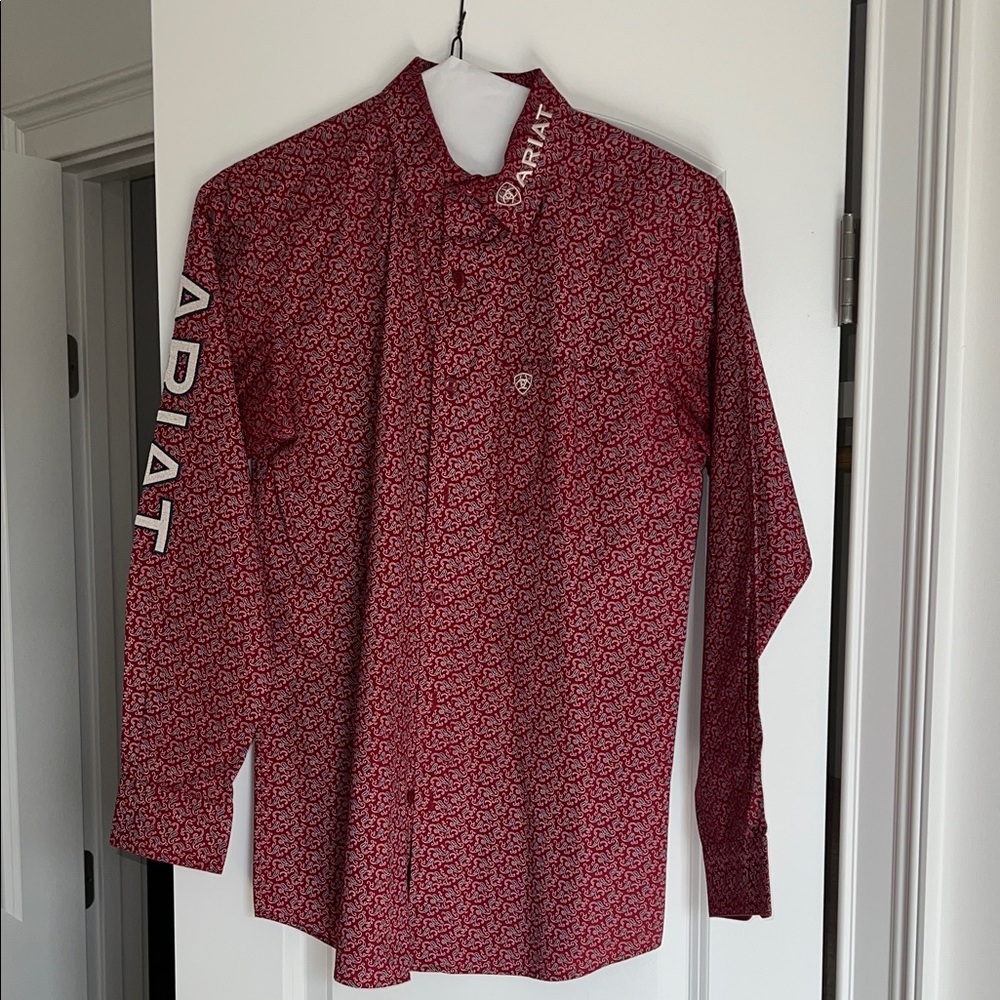 Ariat Men's Long Sleeve Burgundy Geo-Print Button Down Shirt